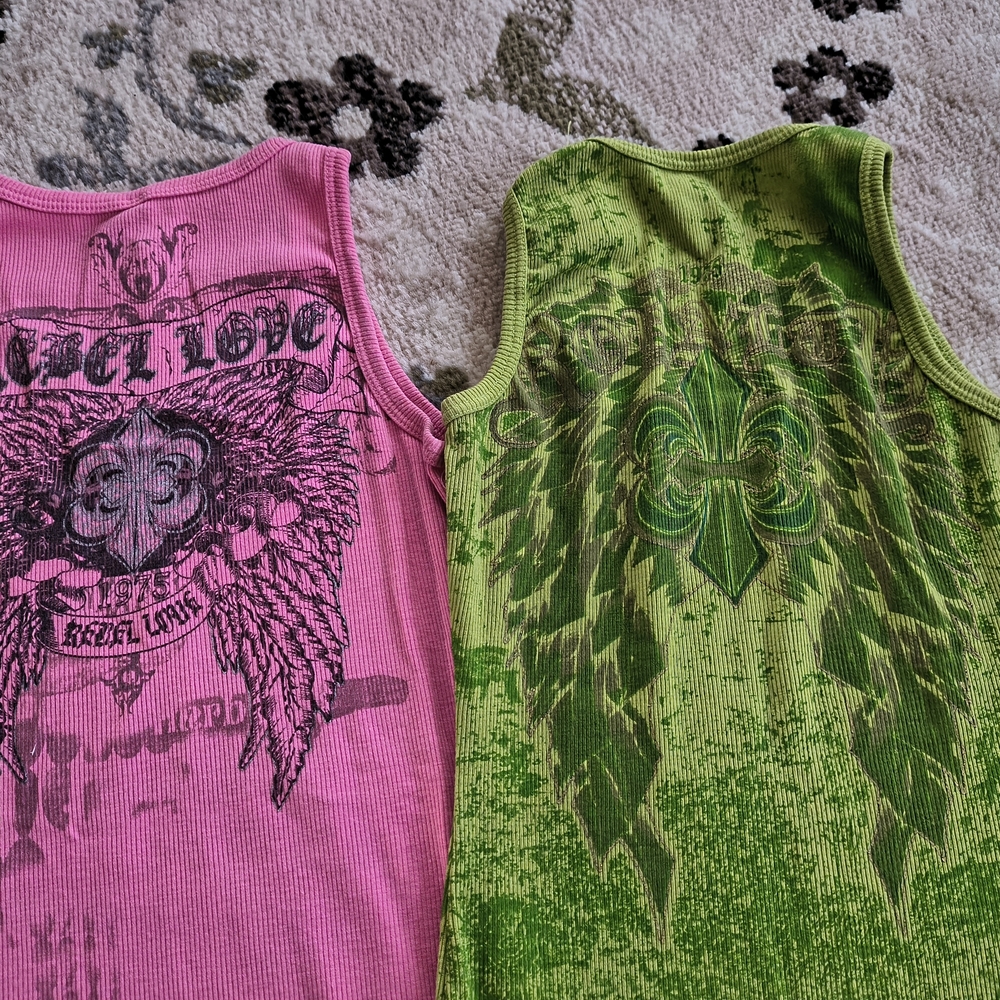 Graphic Tank Tops - Pink and Green